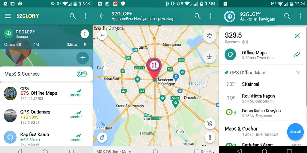 Tampilan utama aplikasi GPS Offline Maps 92GLORY yang intuitif dan informatif.