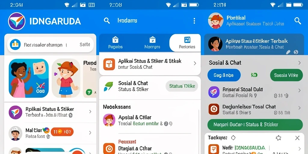 Tampilan screenshot aplikasi IDNGARUDA dengan beragam stiker menarik.