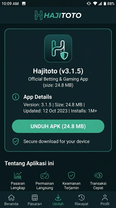 Tampilan halaman APK hajitoto