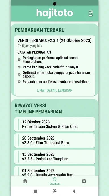 Tampilan riwayat versi hajitoto